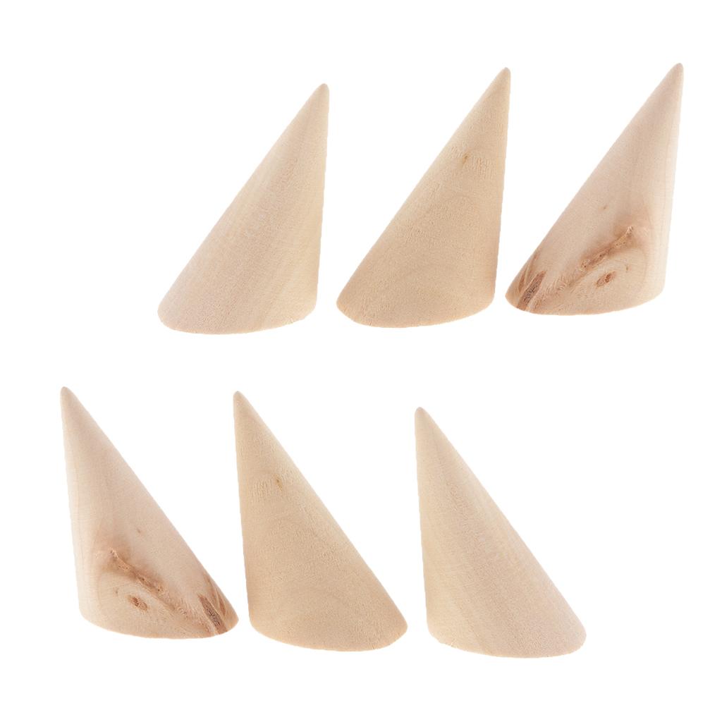6pcs Unpainted Plain Cone Wooden Ring Jewelry Display Stand Organize Holder