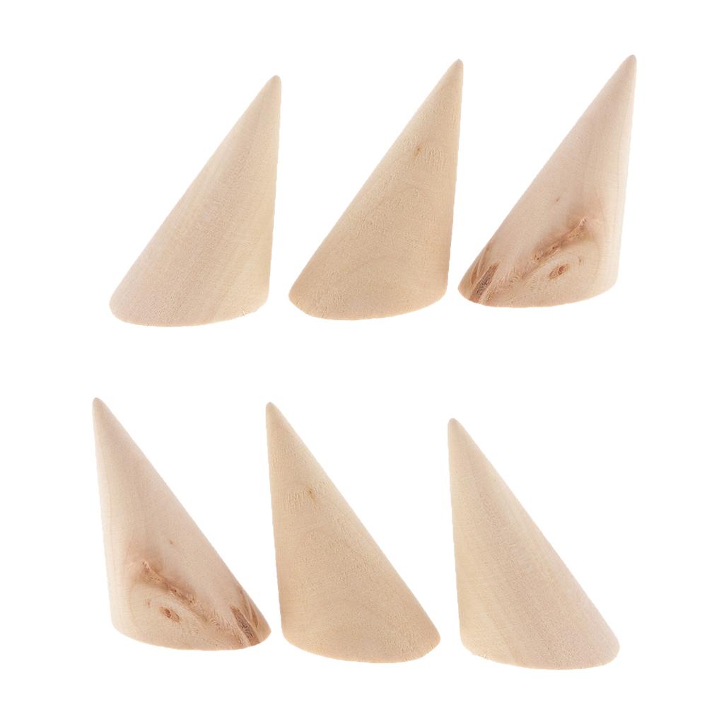 6pcs Unpainted Plain Cone Wooden Ring Jewelry Display Stand Organize Holder
