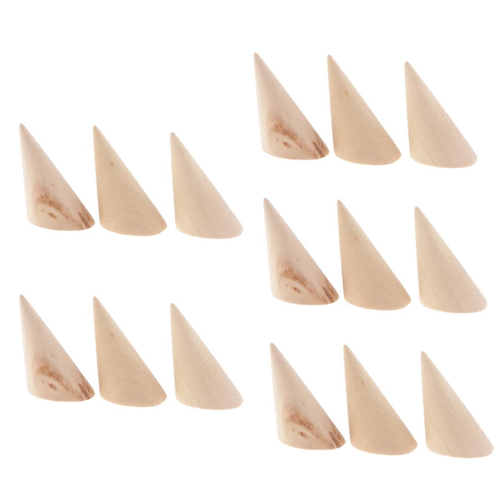 15pcs Unpainted Plain Cone Wooden Ring Jewelry Display Stand Organize Holder