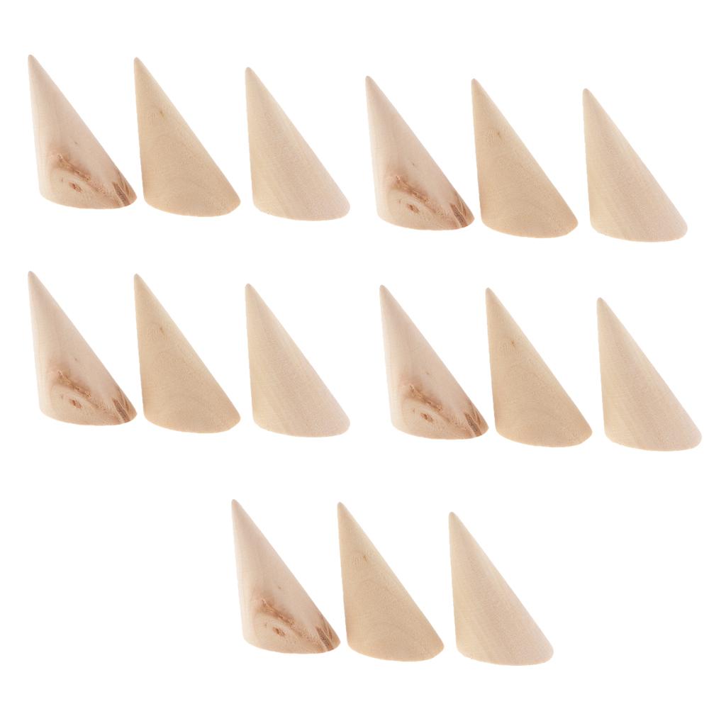 15pcs Unpainted Plain Cone Wooden Ring Jewelry Display Stand Organize Holder