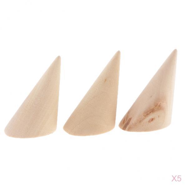15pcs Unpainted Plain Cone Wooden Ring Jewelry Display Stand Organize Holder
