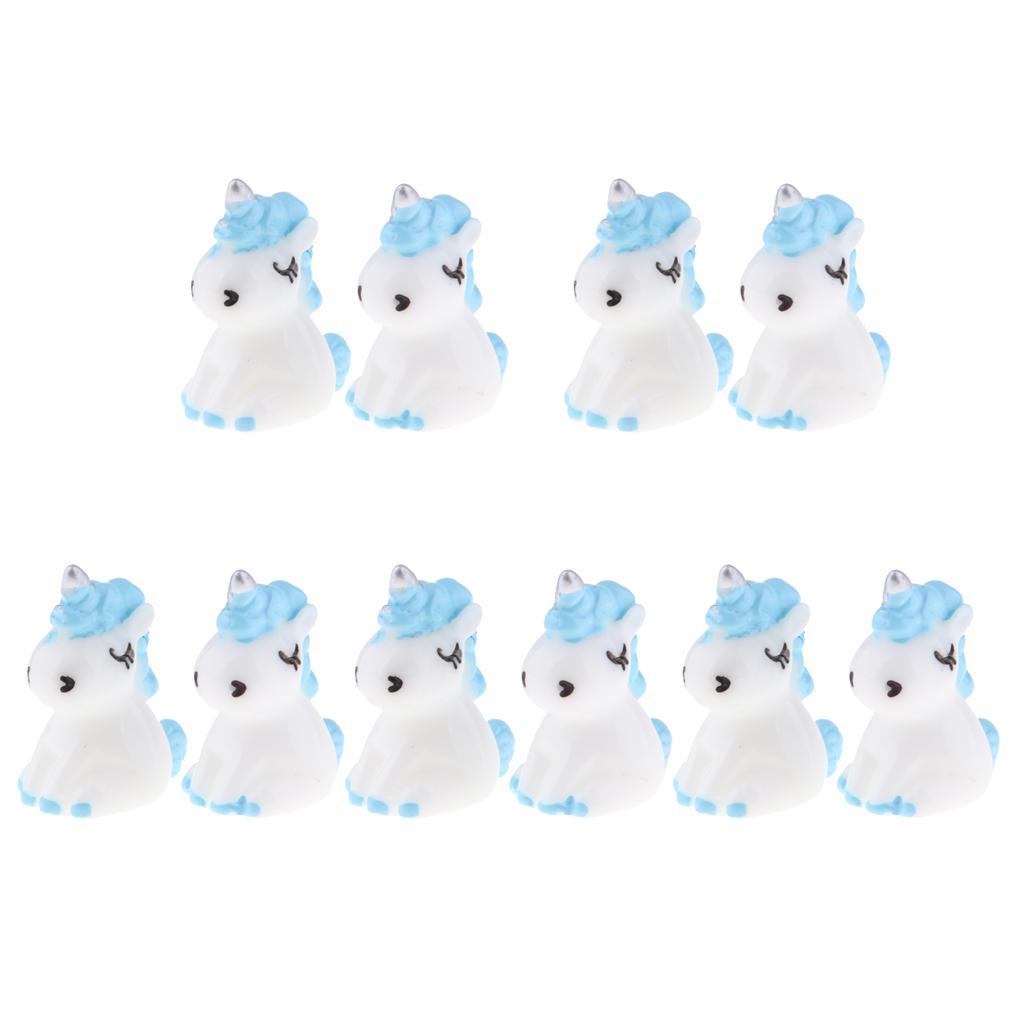 10Pcs Mini Resin Cute Unicorn Statues Miniature Fairy Garden Ornaments Blue