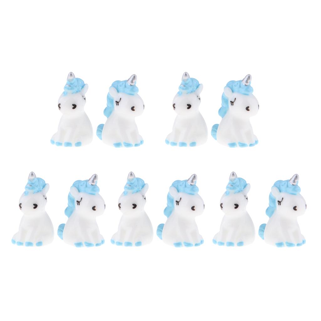 10Pcs Mini Resin Cute Unicorn Statues Miniature Fairy Garden Ornaments Blue