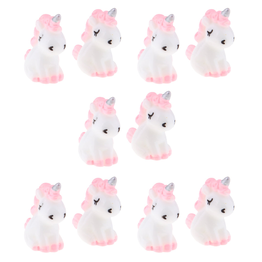 10Pcs Mini Resin Cute Unicorn Statues Miniature Fairy Garden Ornaments Pink