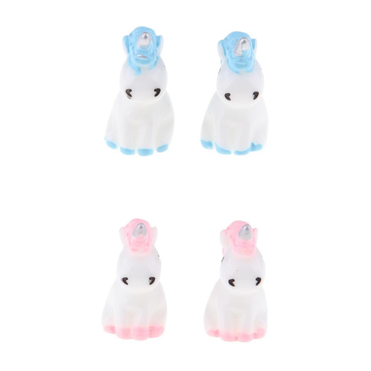 4Pcs Mini Resin Unicorn Statues Miniature Fairy Garden Ornaments Blue+Pink