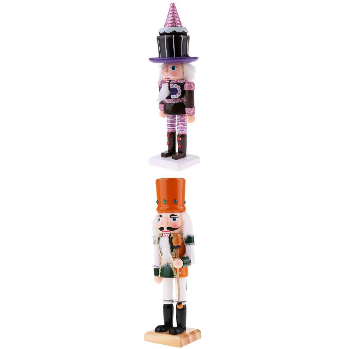 2PCS 25cm Wooden Cake Soldier Nutcracker Figurine Puppet Xmas Ornaments