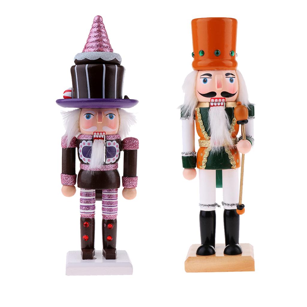 2PCS 25cm Wooden Cake Soldier Nutcracker Figurine Puppet Xmas Ornaments