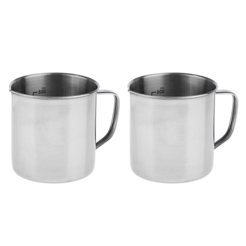 2PCS Stainless Steel Kitchen Handle Water Liquid Measurement Cup Mug 500ml