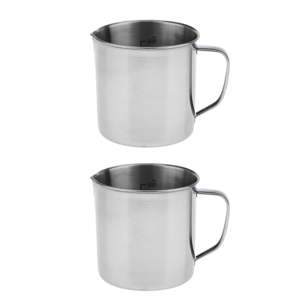 2PCS Stainless Steel Kitchen Handle Water Liquid Measurement Cup Mug 500ml