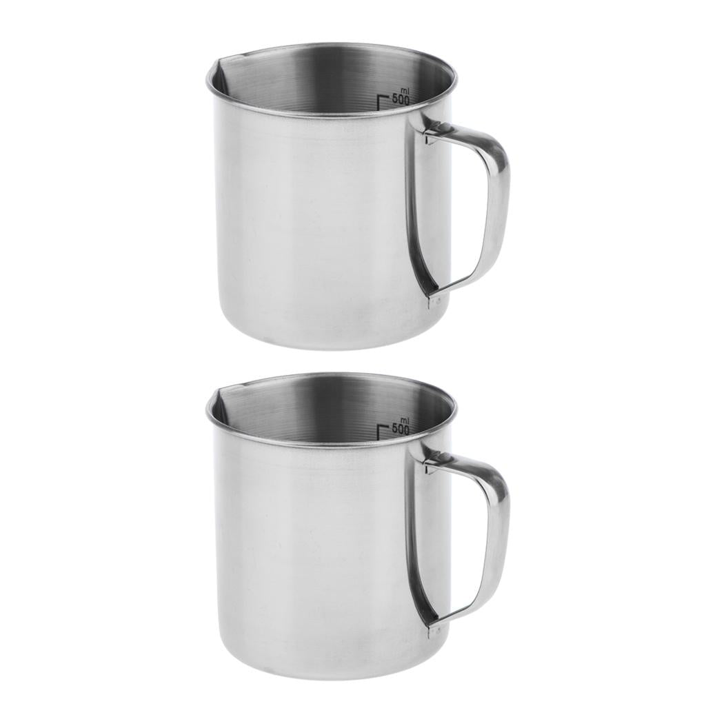 2PCS Stainless Steel Kitchen Handle Water Liquid Measurement Cup Mug 500ml