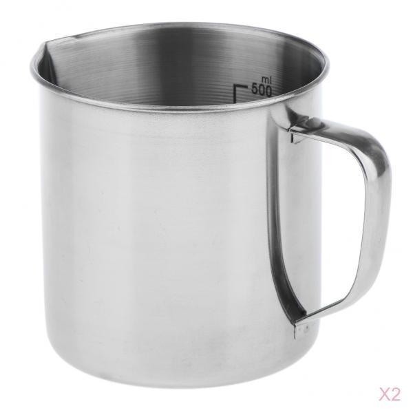 2PCS Stainless Steel Kitchen Handle Water Liquid Measurement Cup Mug 500ml
