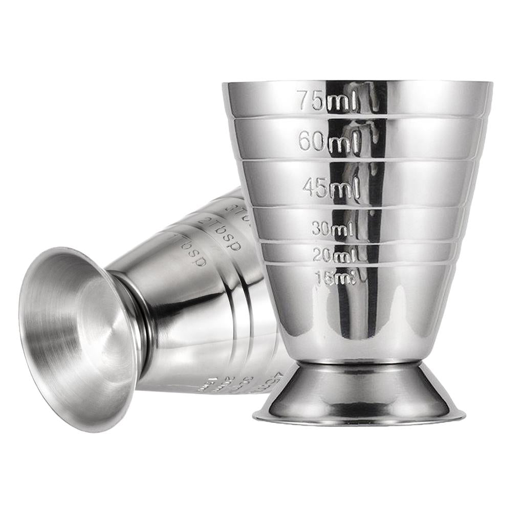 2PCS Precise Bar Jigger Stainless Steel Cocktail Measuring Cup 75ml Silver