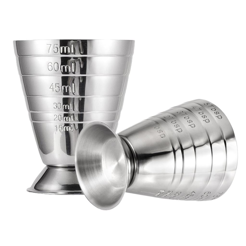2PCS Precise Bar Jigger Stainless Steel Cocktail Measuring Cup 75ml Silver