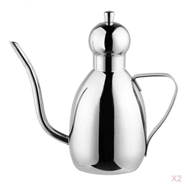 2PCS Stainless Steel Oil Can Drizzly Cruet Bottle Dispenser with Drip 0.6L