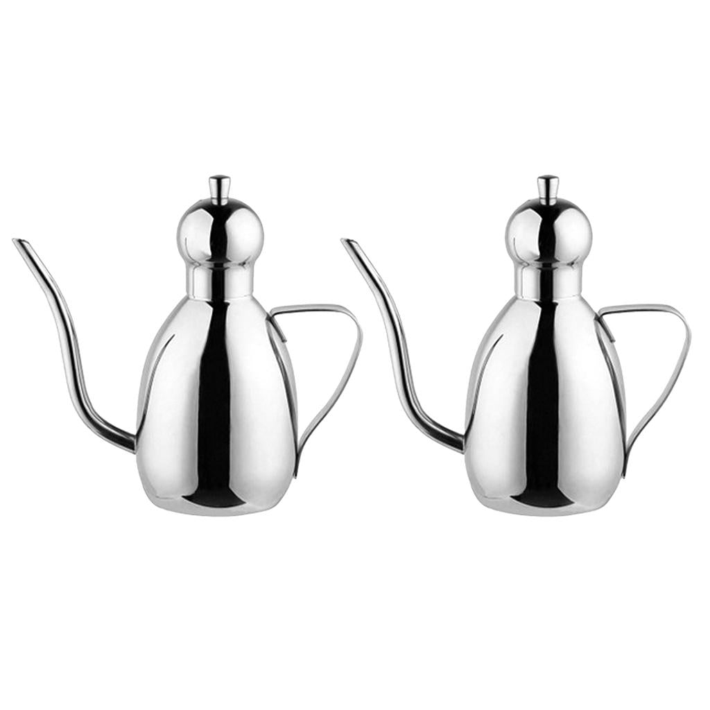 2PCS Stainless Steel Oil Can Drizzly Cruet Bottle Dispenser with Drip 0.35L