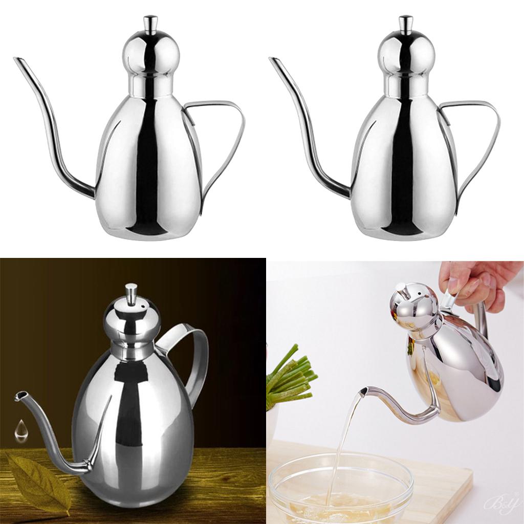 2PCS Stainless Steel Oil Can Drizzly Cruet Bottle Dispenser with Drip 0.35L