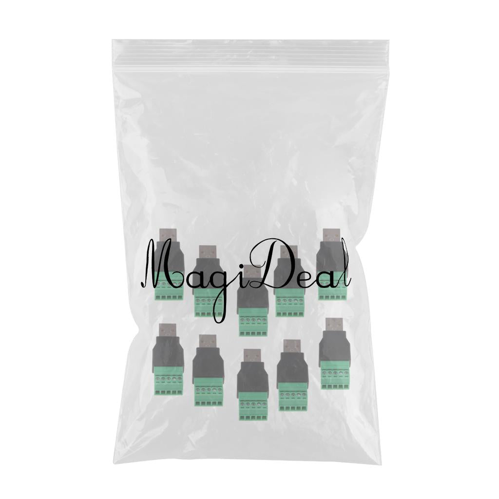 10 x USB Type A Male to 5 Pin Screw Shield Terminal Plug Adapter Connector