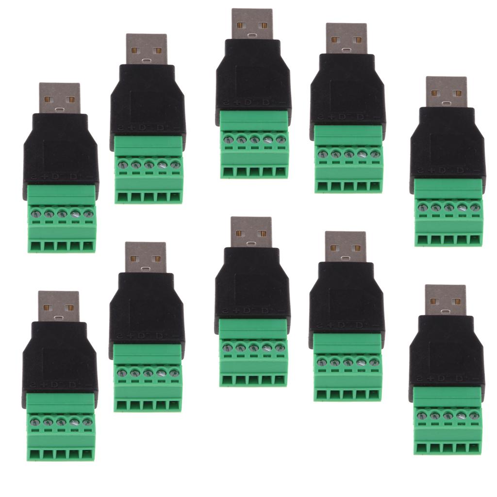 10 x USB Type A Male to 5 Pin Screw Shield Terminal Plug Adapter Connector