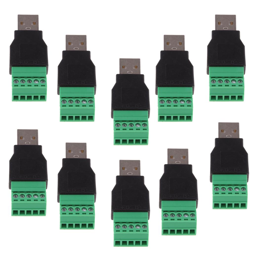 10 x USB Type A Male to 5 Pin Screw Shield Terminal Plug Adapter Connector