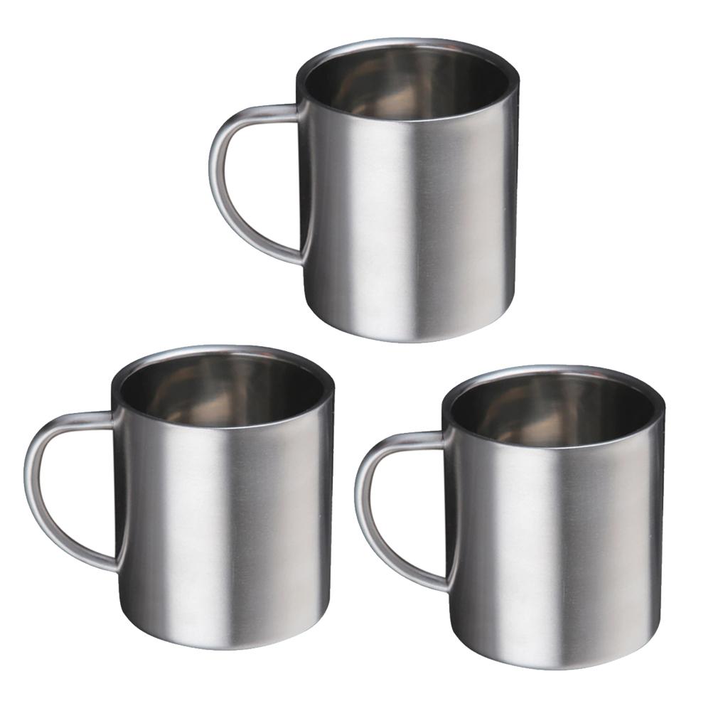 3 Pieces Stainless Steel Double Wall Insulated Mug Coffee Beer Tea Mug 300ml