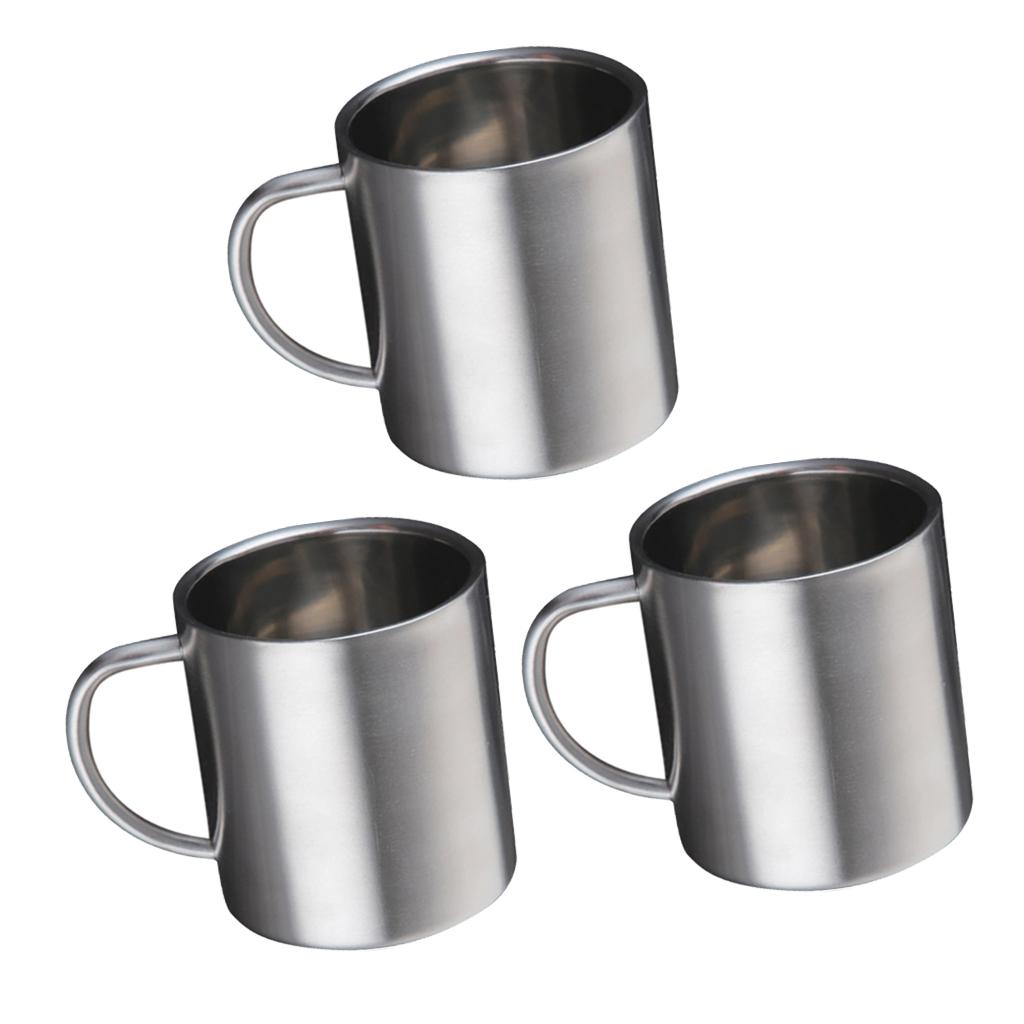 3 Pieces Stainless Steel Double Wall Insulated Mug Coffee Beer Tea Mug 300ml