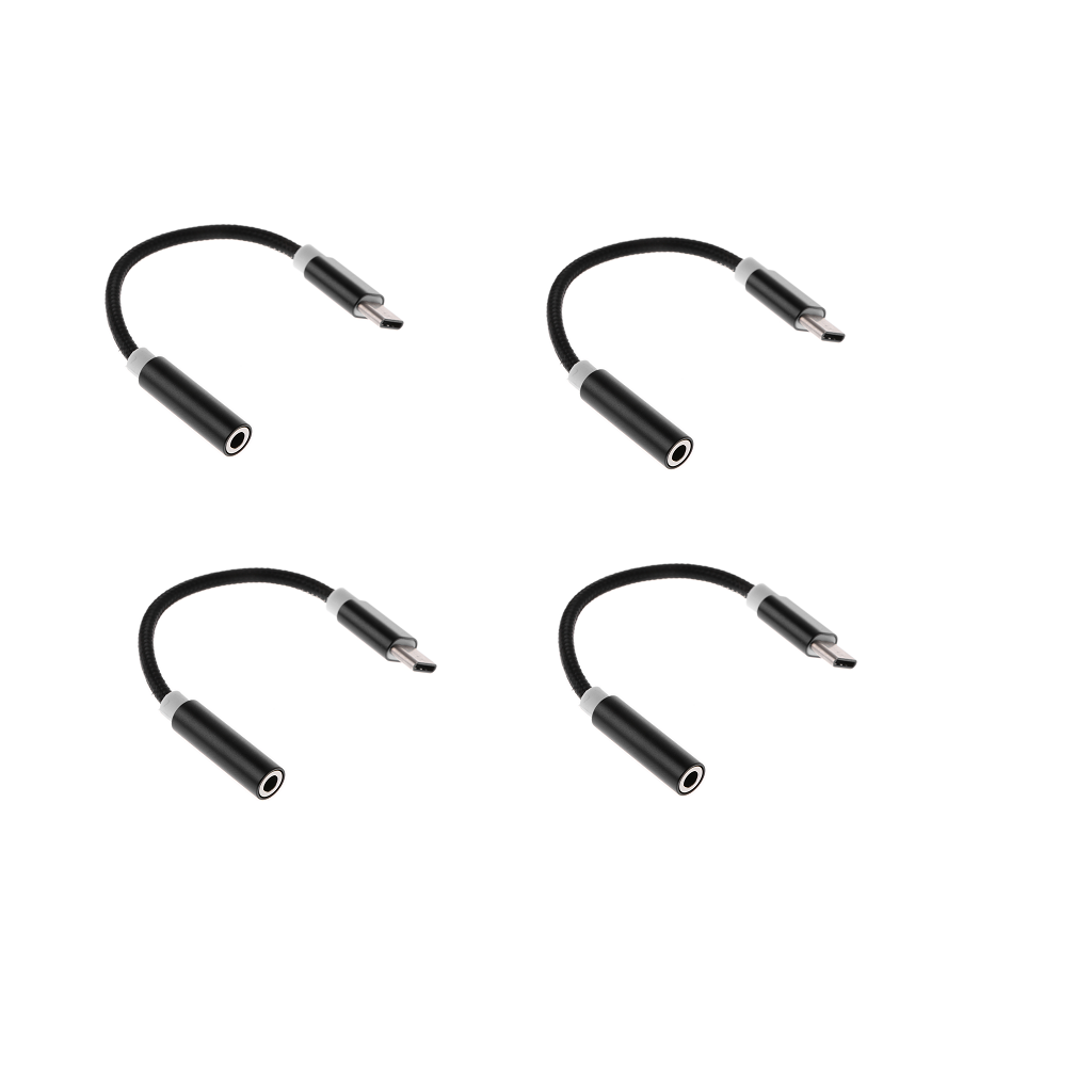 4x USB-C Type C to 3.5 mm Headphone Jack Adapter Earphone Audio Cable Black