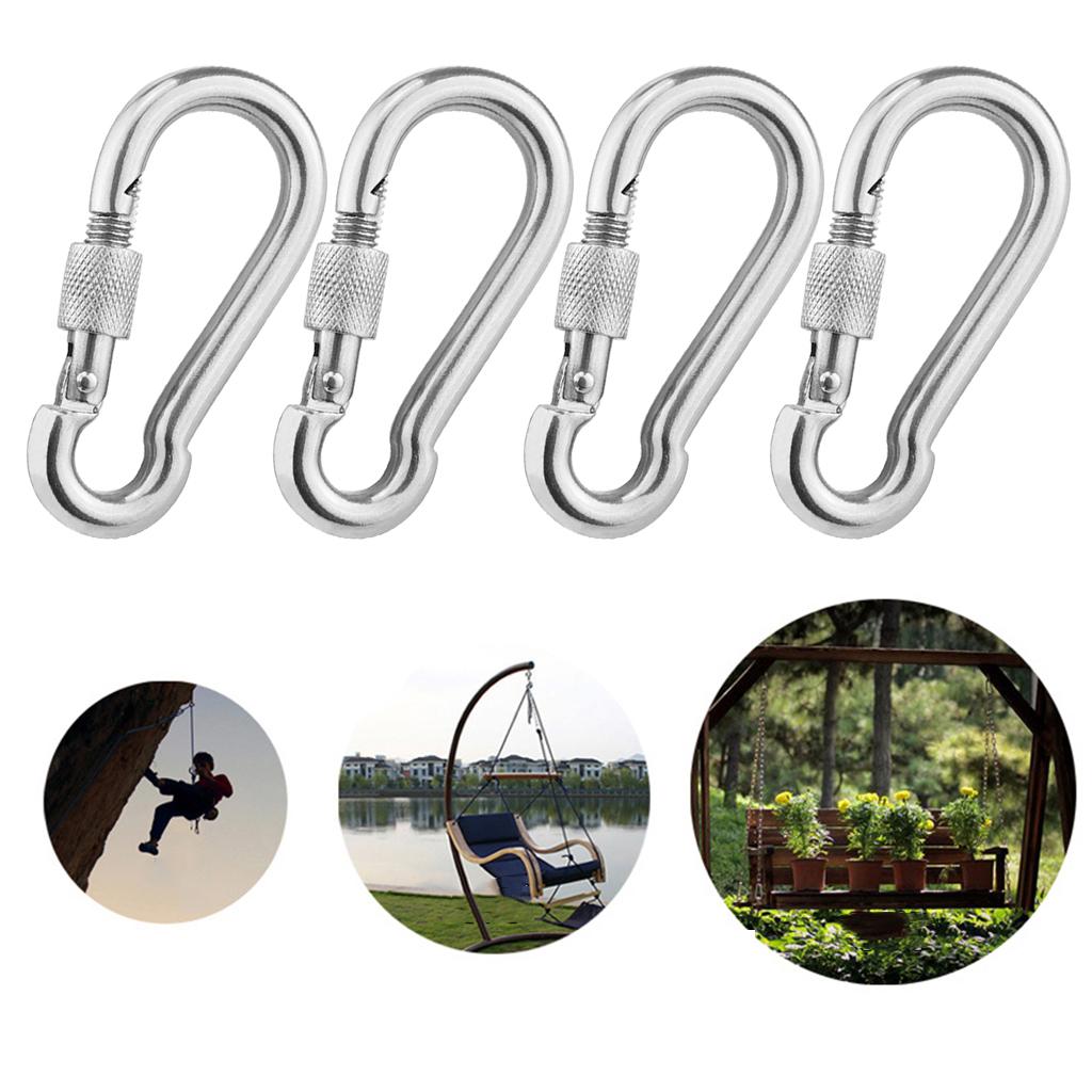 4pcs Stainless Steel Hammock Hanging Carabiner Screw Locking Keychain Hook