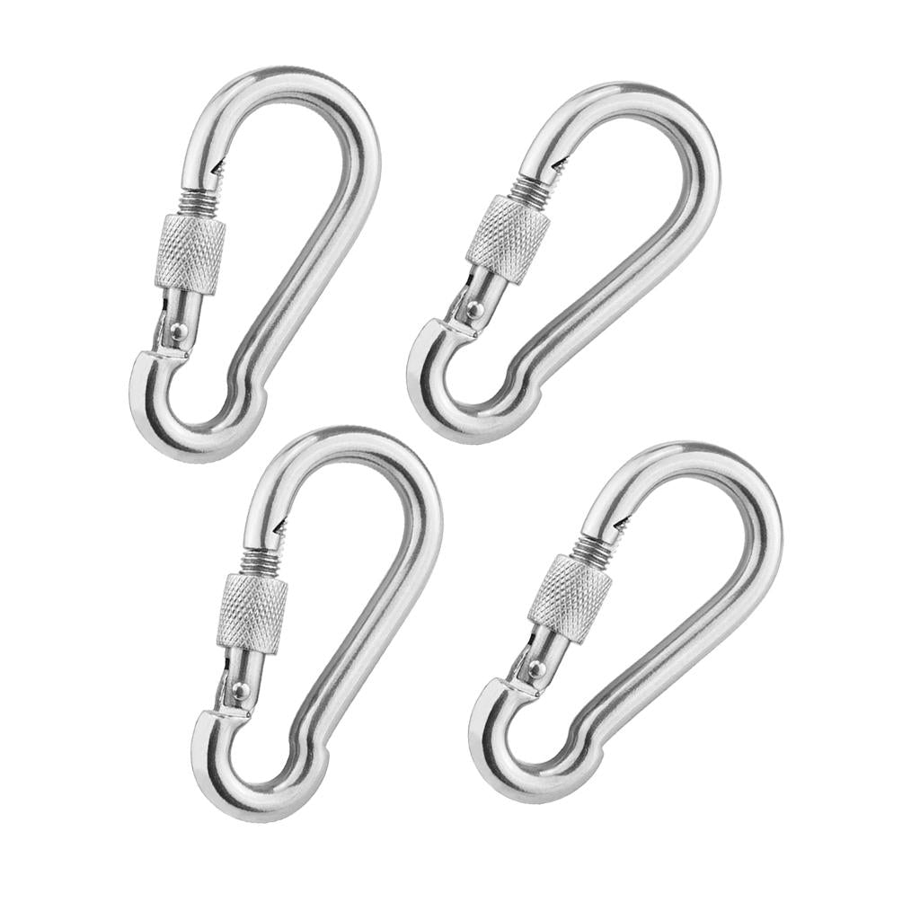 4pcs Stainless Steel Hammock Hanging Carabiner Screw Locking Keychain Hook