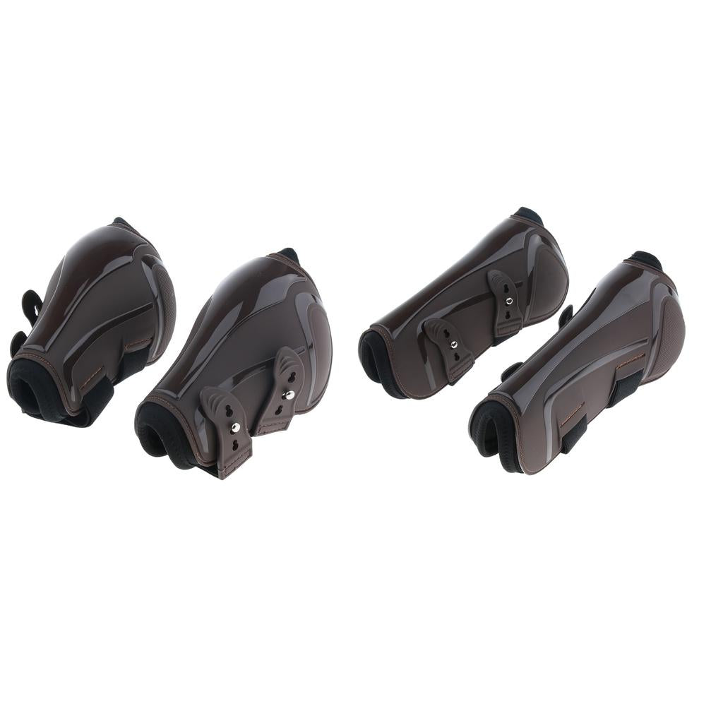 4pcs Horse Leg Boots Equestrian Front Rear Hind Tendon Protect Cover Brown