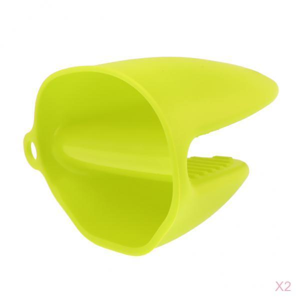 2pcs Silicone Hot Pot Holder Oven Grip Pinch Mitts Finger Tab Protect Green