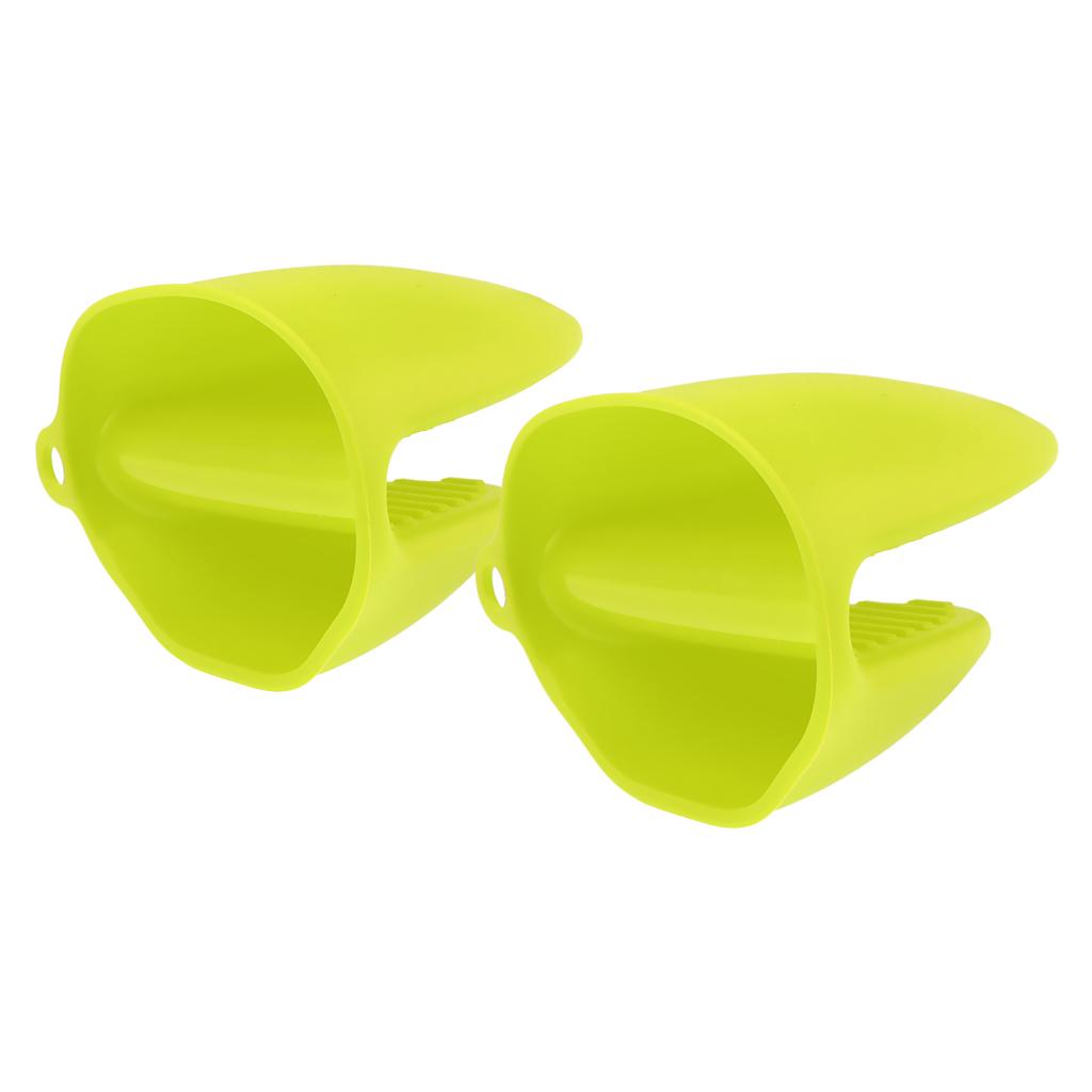 2pcs Silicone Hot Pot Holder Oven Grip Pinch Mitts Finger Tab Protect Green
