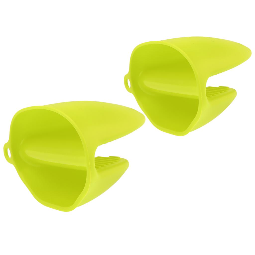 2pcs Silicone Hot Pot Holder Oven Grip Pinch Mitts Finger Tab Protect Green
