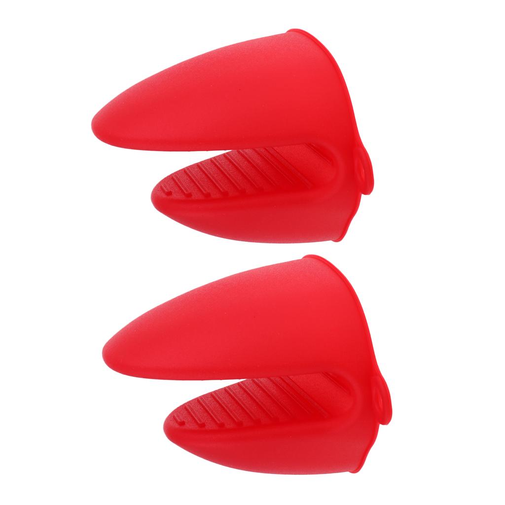 2pcs Silicone Hot Pot Holder Oven Grip Pinch Mitts Finger Tab Protect Red