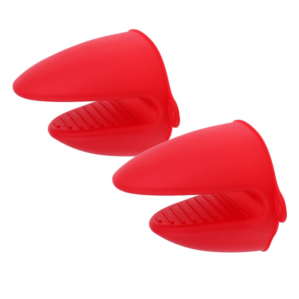 2pcs Silicone Hot Pot Holder Oven Grip Pinch Mitts Finger Tab Protect Red