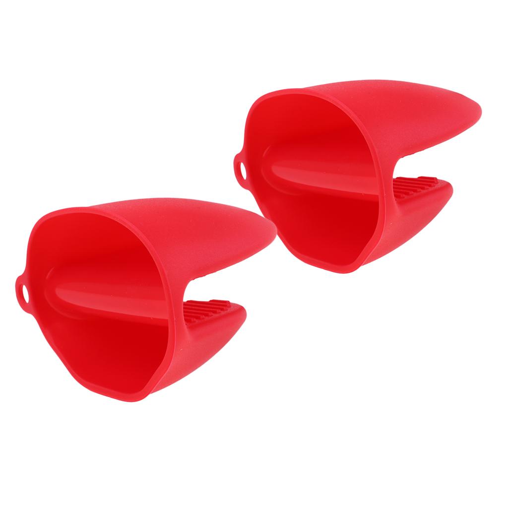 2pcs Silicone Hot Pot Holder Oven Grip Pinch Mitts Finger Tab Protect Red