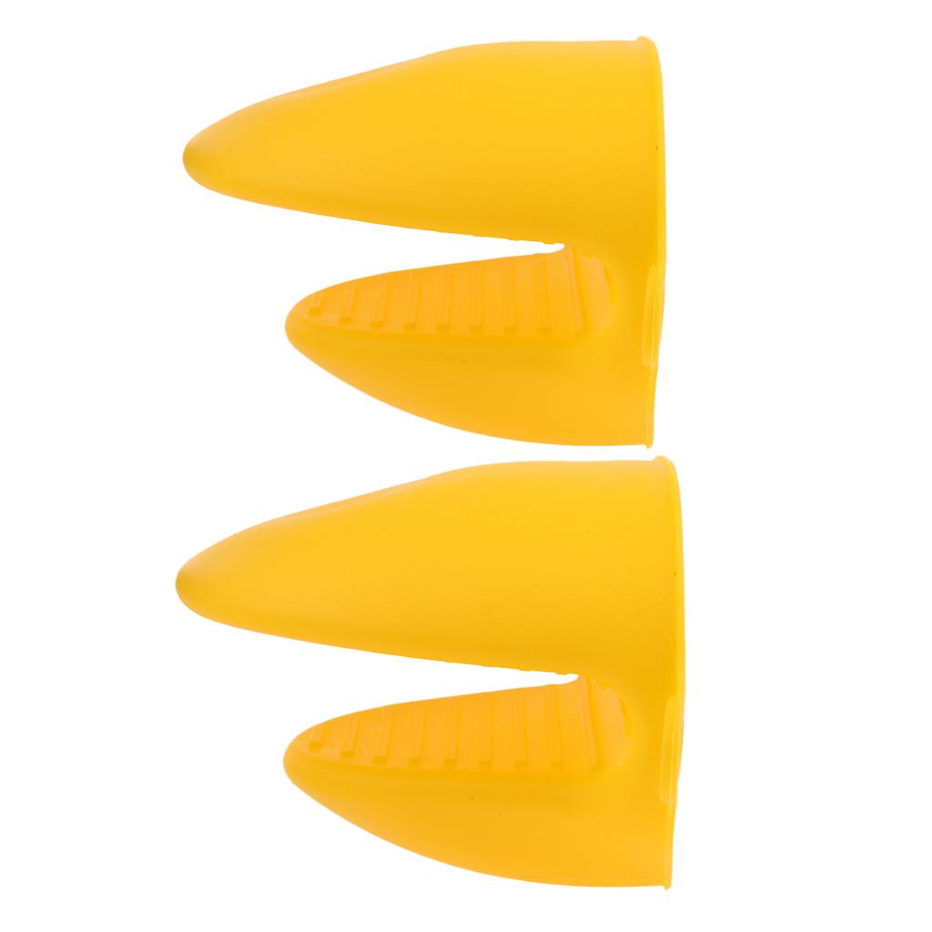 2pcs Silicone Hot Pot Holder Oven Grip Pinch Mitts Finger Tab Protect Yellow