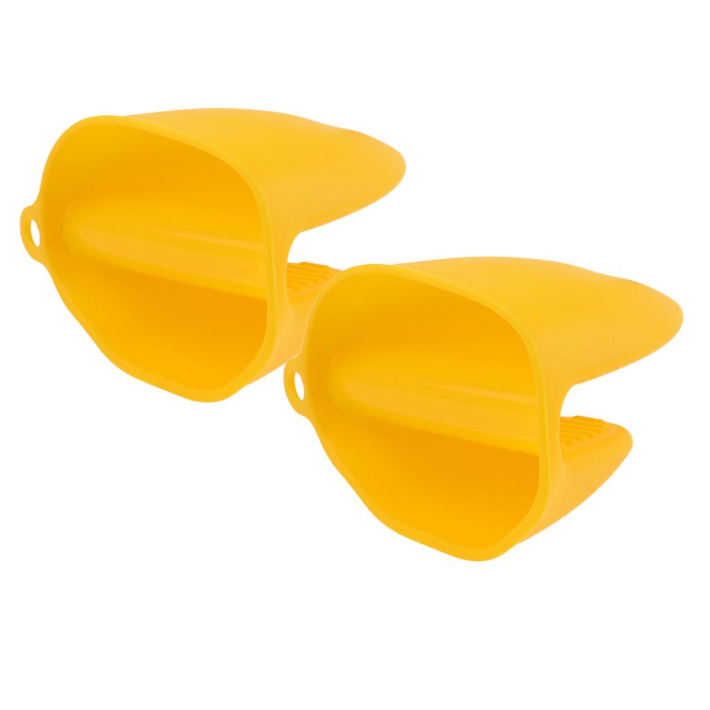 2pcs Silicone Hot Pot Holder Oven Grip Pinch Mitts Finger Tab Protect Yellow