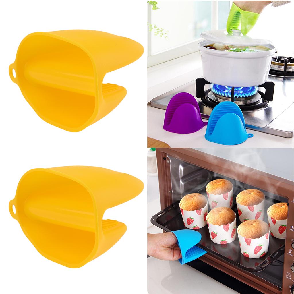 2pcs Silicone Hot Pot Holder Oven Grip Pinch Mitts Finger Tab Protect Yellow