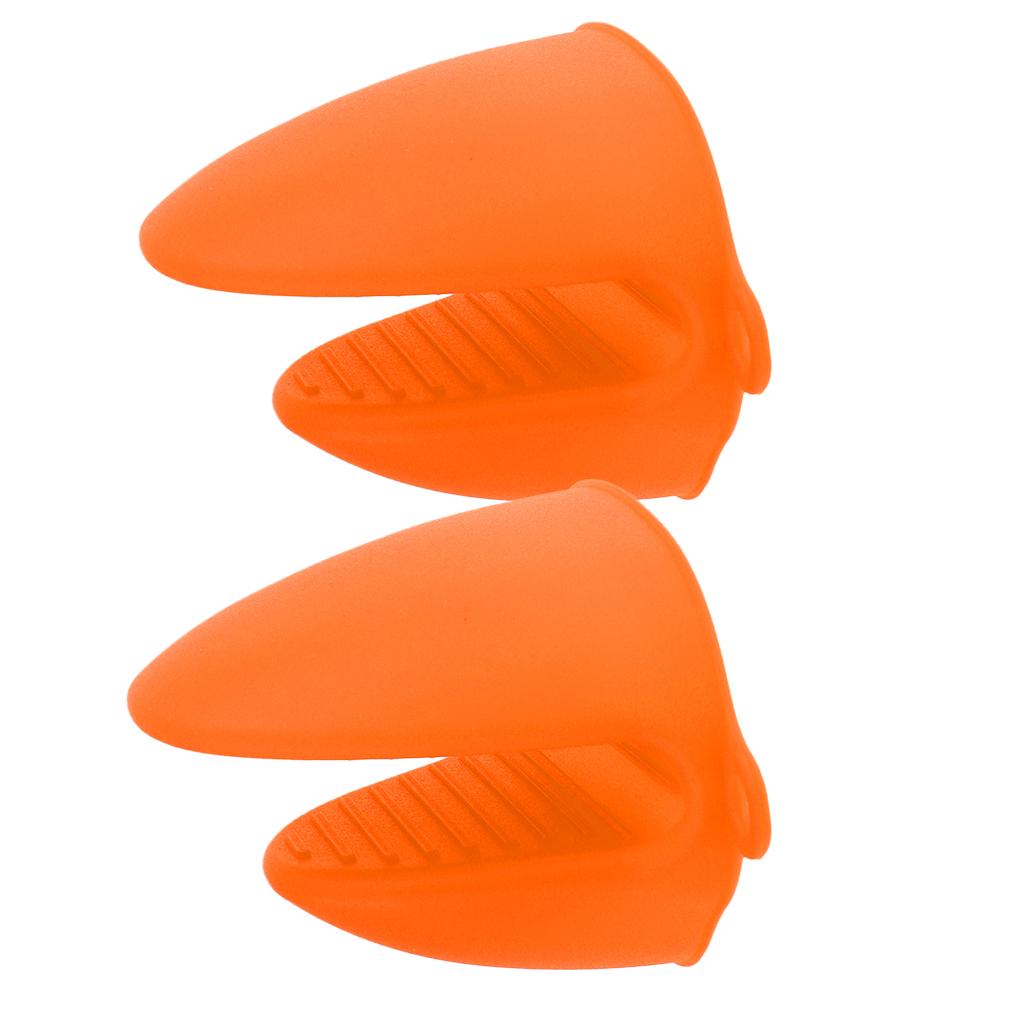 2pcs Silicone Hot Pot Holder Oven Grip Pinch Mitts Finger Tab Protect Orange