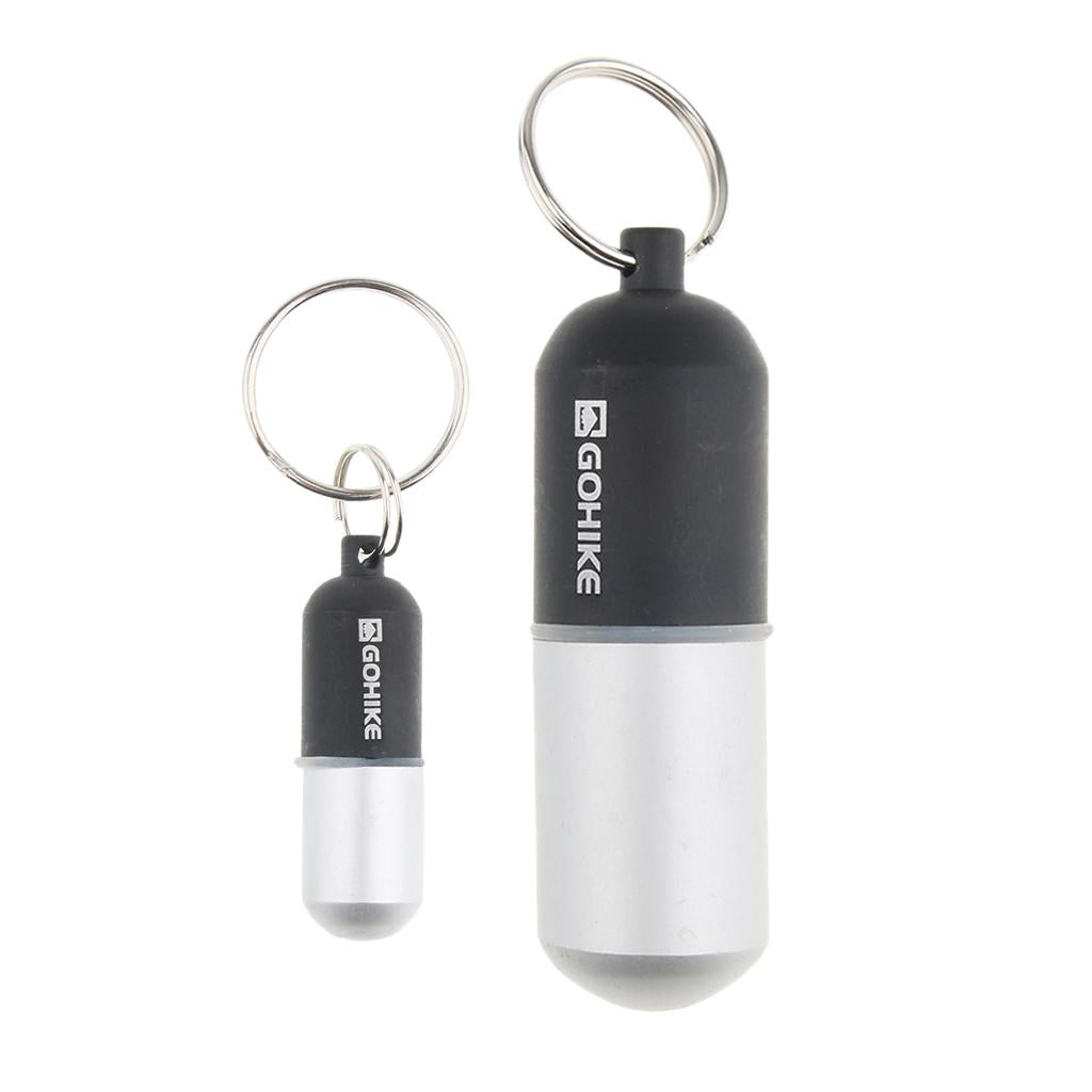 2pcs Waterproof Aluminum Pill Storage Box Keychain Tablet Holder Case Black