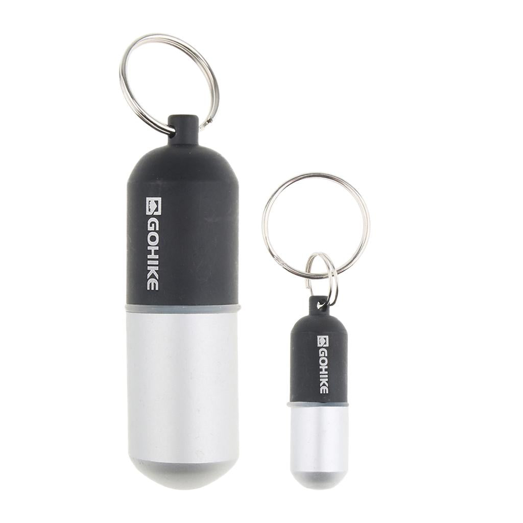 2pcs Waterproof Aluminum Pill Storage Box Keychain Tablet Holder Case Black