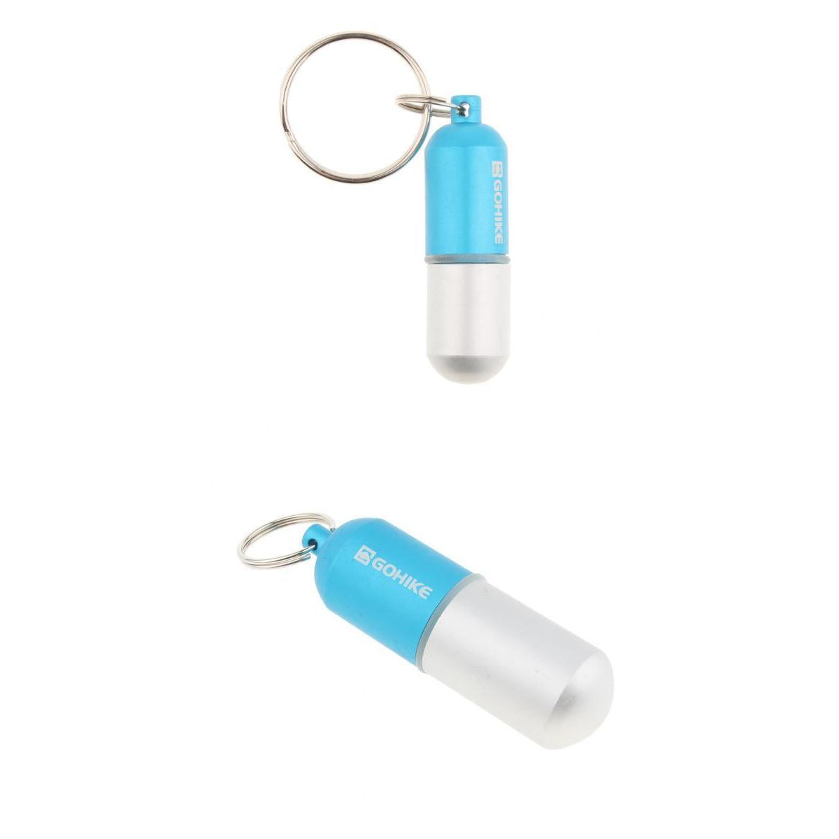 2pcs Waterproof Aluminum Pill Storage Box Keychain Tablet Holder Case Blue