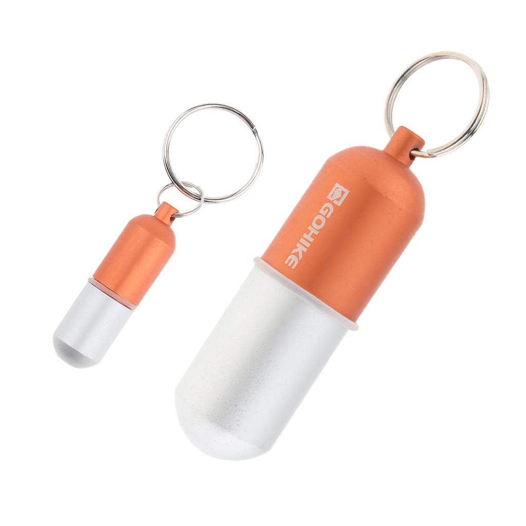 2pcs Waterproof Aluminum Pill Storage Box Keychain Tablet Holder Case Orange