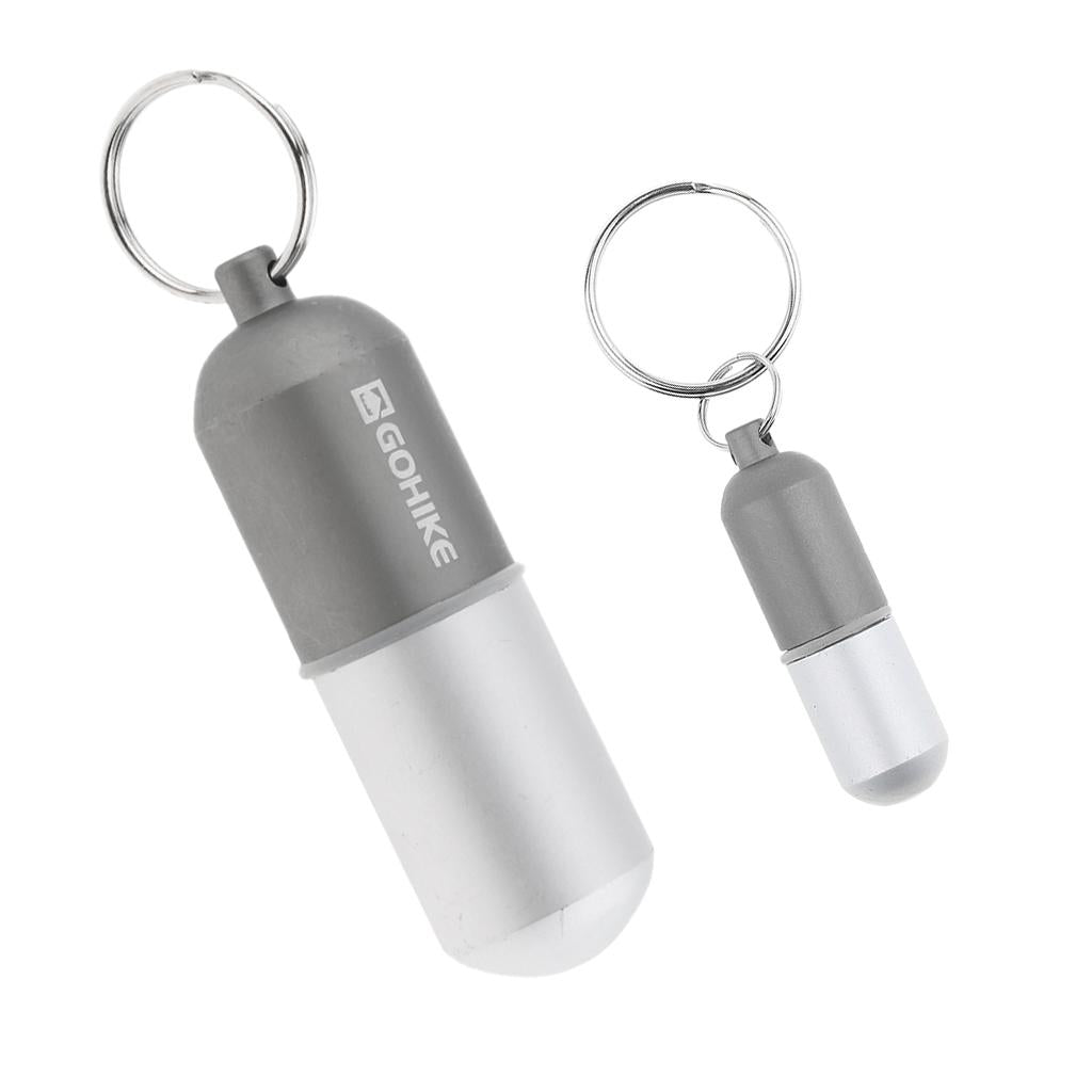 2pcs Waterproof Aluminum Pill Storage Box Keychain Tablet Holder Case Gray