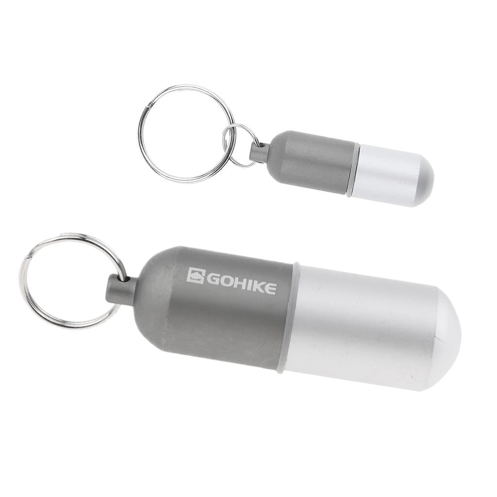 2pcs Waterproof Aluminum Pill Storage Box Keychain Tablet Holder Case Gray