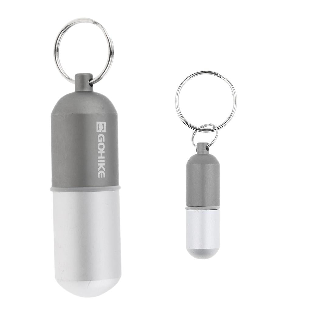 2pcs Waterproof Aluminum Pill Storage Box Keychain Tablet Holder Case Gray