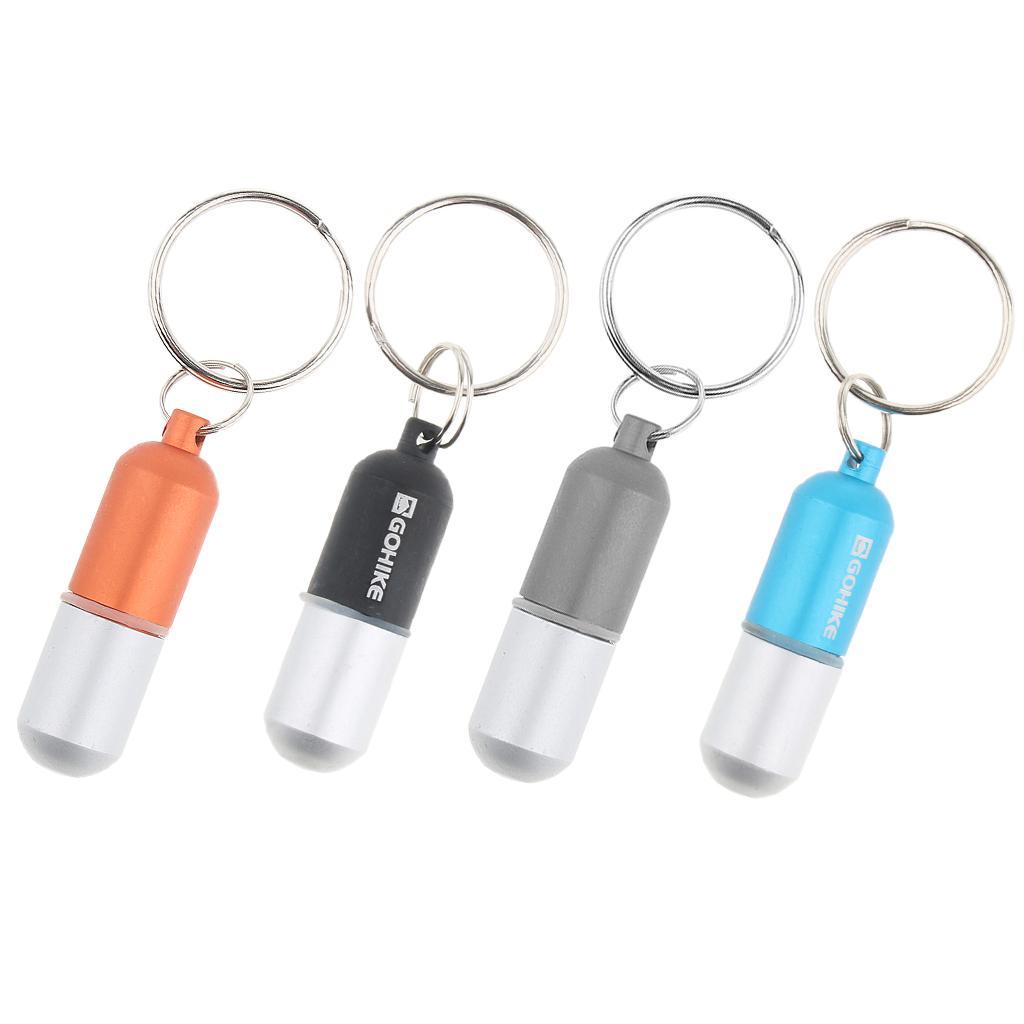 4pcs Waterproof Aluminum Pill Storage Box Keychain Capsule Tablet Bottle S