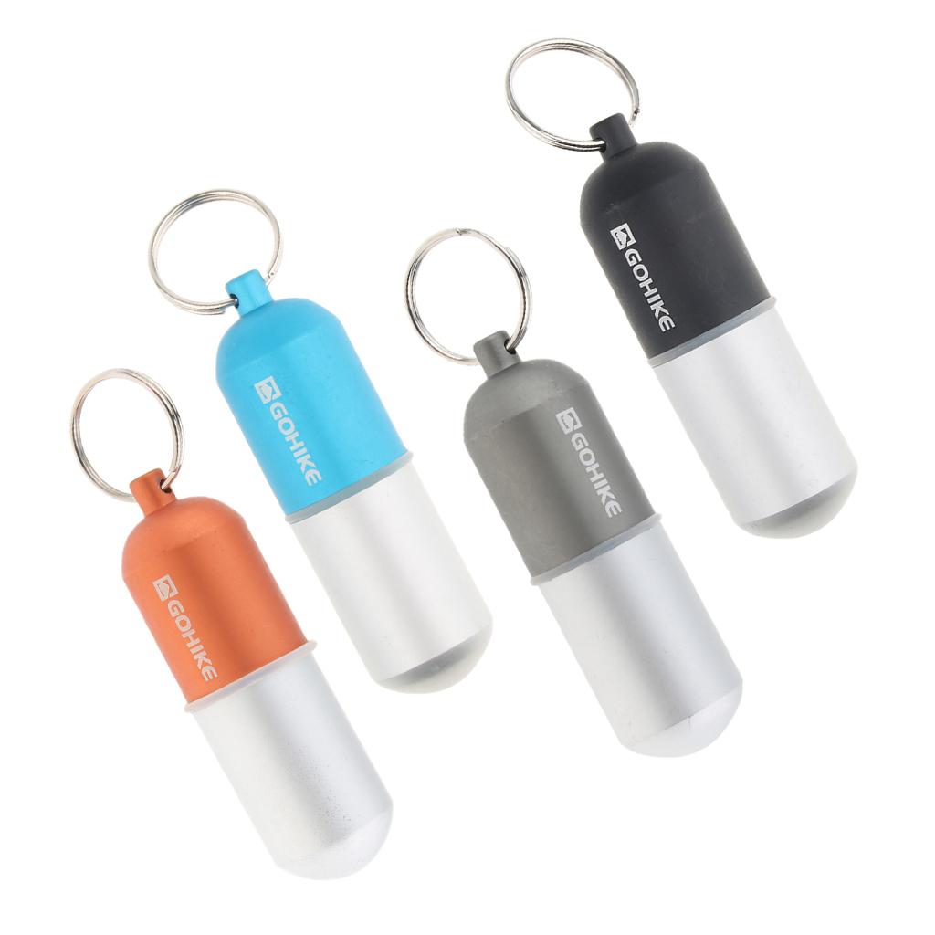 4pcs Waterproof Aluminum Pill Storage Box Keychain Capsule Tablet Bottle L
