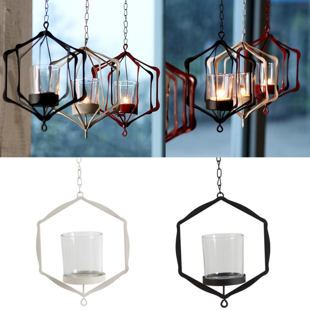 2Pcs Iron Ceiling Chandelier 3D Geometric Candle Holder Candlestick Set B