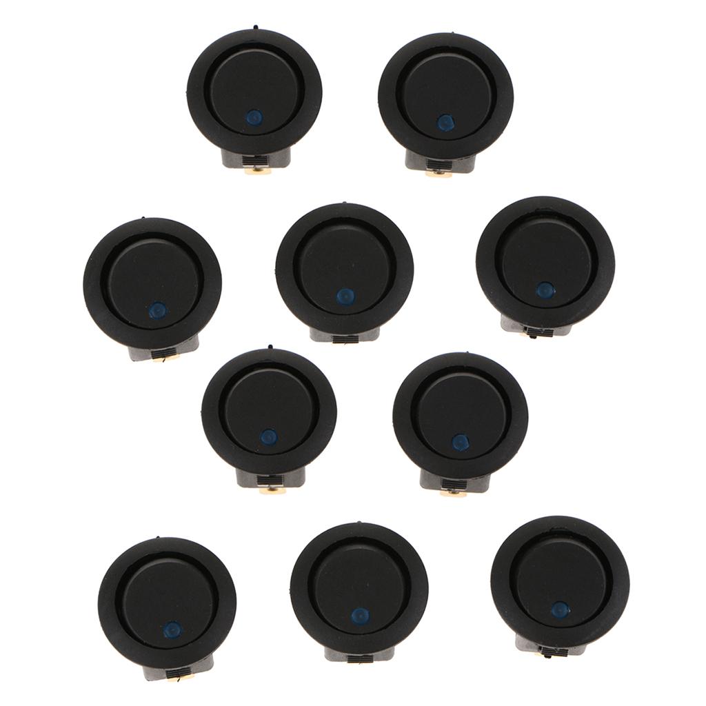 10pcs 12V 16A 3-PIN Dot Led Round Rocker Toggle Switch Car Truck blue light